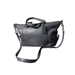 Coach F59325 Pebble Leather Lenox Satchel  Crossbody 2 Way Dark Navy Gray EUC
